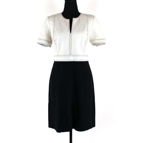 Tory Burch Dresses & Skirts - Tory Burch Colorblock Ivory Black Ponte V-Neckline Dress M Short Sleeve Mini